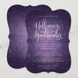 Invitación Estrellas violetas Halloween Fiesta Spooktacular