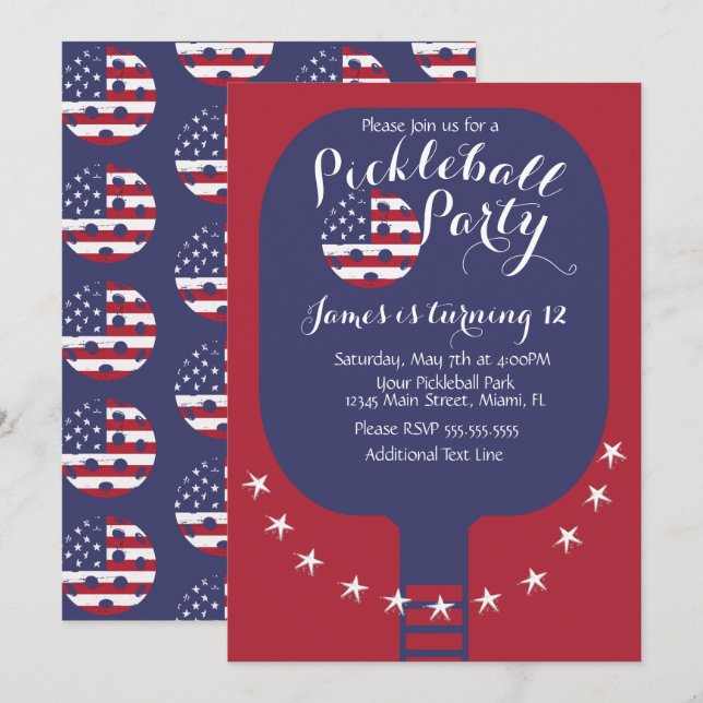 Invitación Estrellas y Barras Patrióticas Fiesta de Picklebal (Anverso / Reverso)