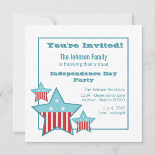 Invitación Estrellas y franjas del Día de la Independencia in