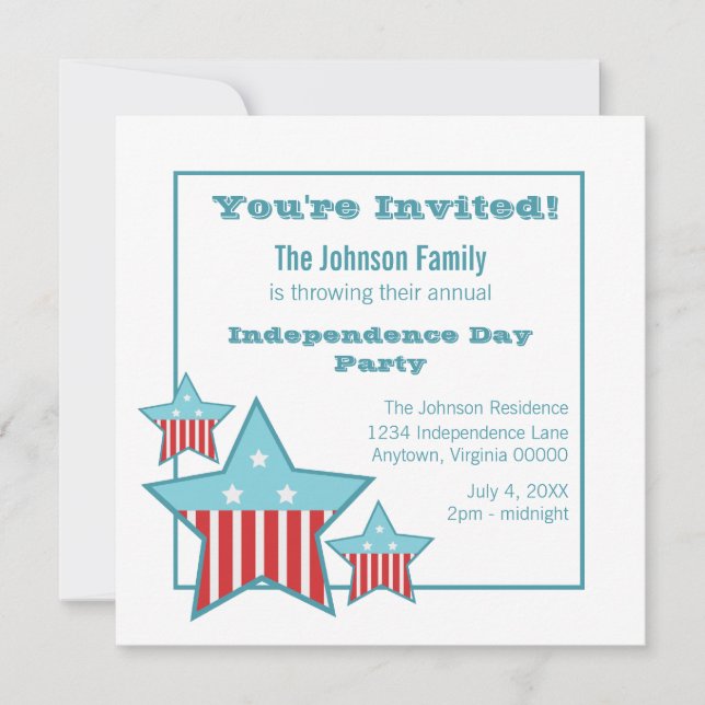 Invitación Estrellas y franjas del Día de la Independencia in (Anverso)