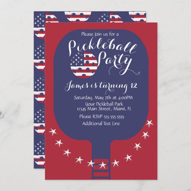 Invitación Estrellas y Franjas Patrióticas de la Fiesta de Pi (Anverso / Reverso)