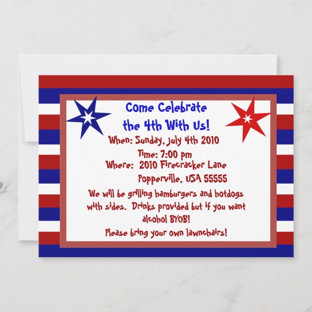 Invitación Estrellas y franjas Personalizadas 4 de julio (Anverso)