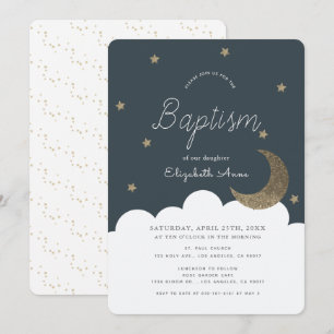 Invitación Estrellas y la marina lunar bautismo de niño azul