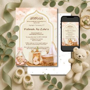 Invitación Estrellas y Mezquita Arco Islámico Aqeeqah y Baby