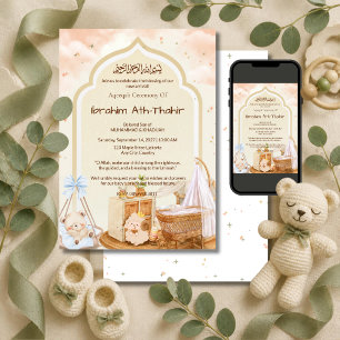 Invitación Estrellas y Mezquita Arco Islámico Aqeeqah y Baby
