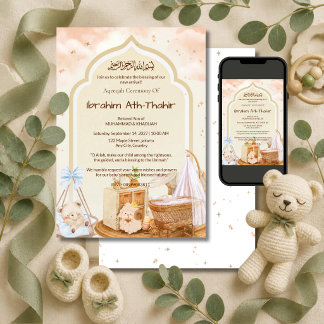 Invitación Estrellas y Mezquita Arco Islámico Aqeeqah y Baby