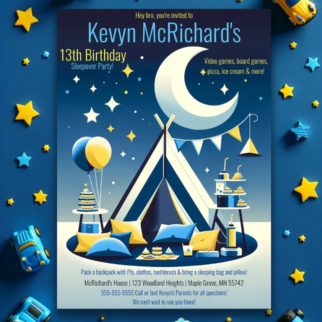 Invitación Estrellas y niños lunares Teepee Sleepover Fiesta (Available both in Print and Instant Download)