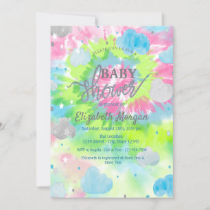 Invitación Estrellas y Nubes Colorido Tie Dye Baby Shower