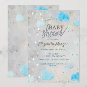 Invitación Estrellas y Nubes Lindas Holográficas Opalo Baby S