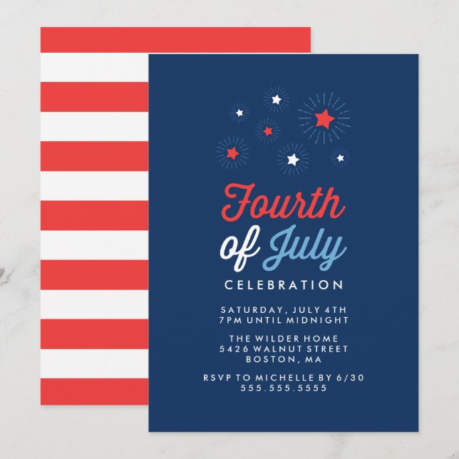 Invitación Estrellas y rayas | Celebración del 4 de julio (Anverso / Reverso)