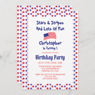 Invitación Estrellas y rayas primer cumpleaños