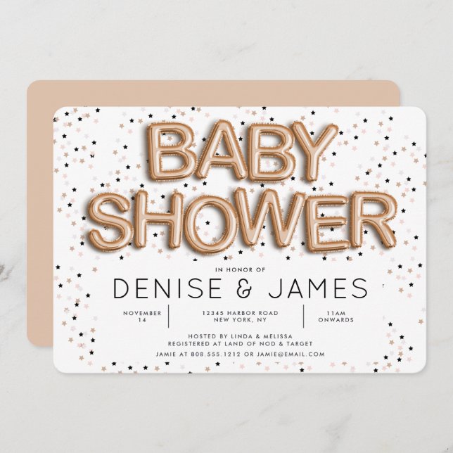 Invitación Estrellas y Relieve metalizado dorado Rosa tipo de (Anverso / Reverso)