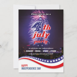 Invitación Estrellas y tiras con fuegos artificiales 4 De Jul