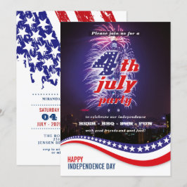 Invitación Estrellas y tiras con fuegos artificiales 4 De Jul