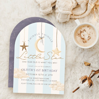 Invitación Estrellita Brilla Rayas Azules Niño Cumpleaños 1