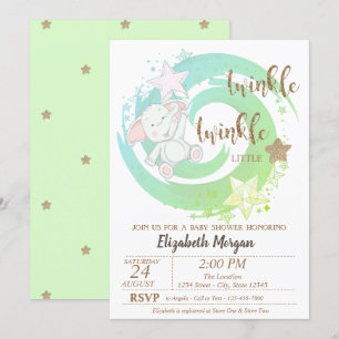 Invitación Estrellita Brillante, Osito Verde Fiesta de Bebé