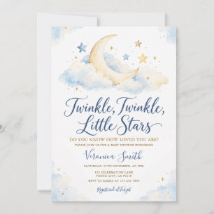 Invitación Estrellitas Brilla Luna Azul Nube Baby Shower 