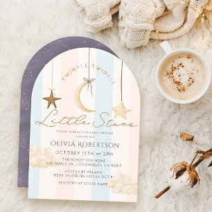 Invitación Estrellitas Brillantes Rosa Azul Cumpleaños Gemelo