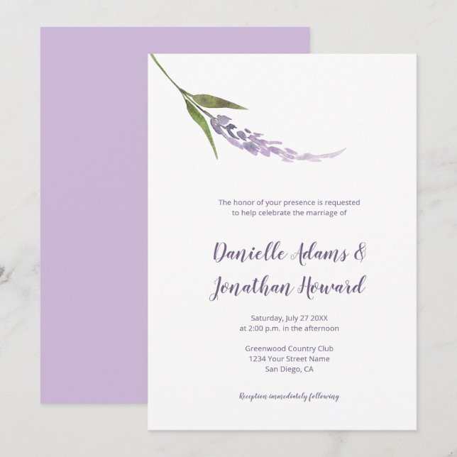 Invitación Estrello de flor simple Lavanda púrpura verde (Anverso / Reverso)