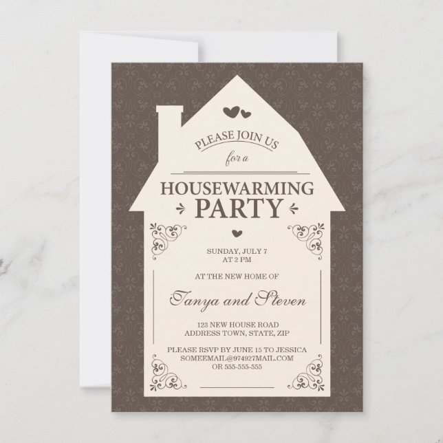 Invitación Estreno de una casa marrón elegante de la casa de (Anverso)