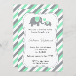 Invitación Estriberas verdes y grises Elefante bebé | BABY SH