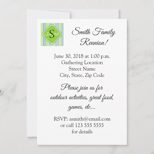 Invitación Estribos azules y verdes de la unión familiar (Anverso)