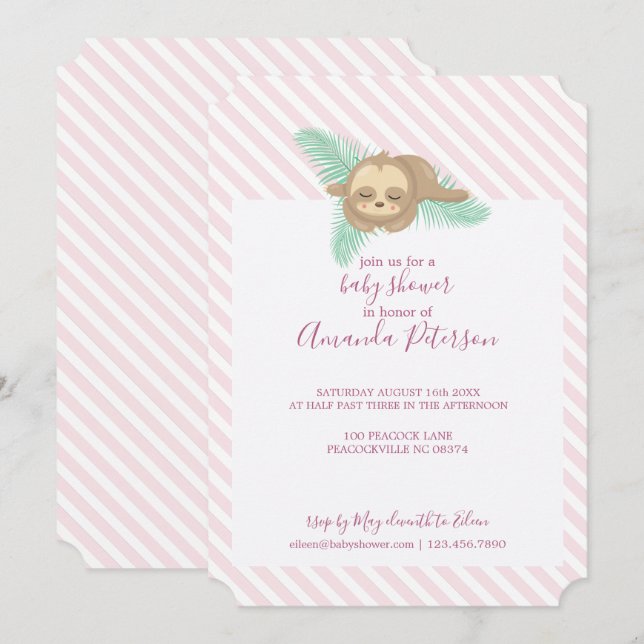 Invitación Estribos rosados para bebé durmiendo Baby Shower (Anverso / Reverso)