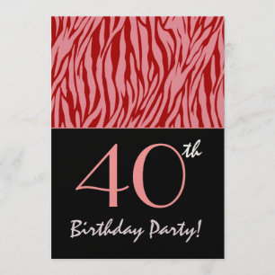 Invitación Estripas de cebra rosa y roja - Cumpleaños 40