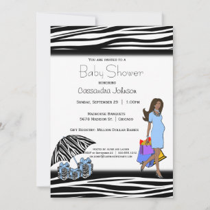 Invitación Estripas de cebra y mami afroamericana azul
