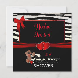 Invitación Estripas rojas y cebras para un Baby Shower