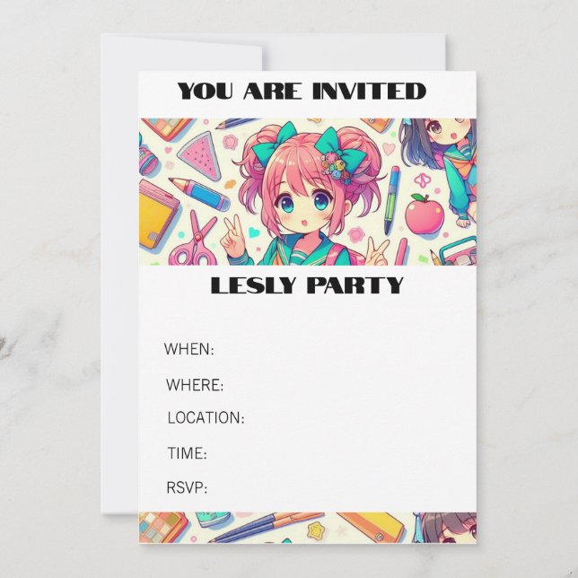 Invitación estudiante de anime (Reverso)
