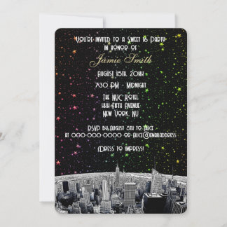 Invitación Etched NYC Silueta 2 Arcoíris Estrella Dulce 16 V
