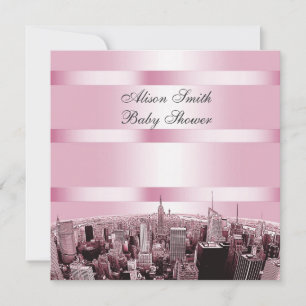 Invitación Etched NYC Silueta 2 Fiesta de Bebé Rosa y Negro