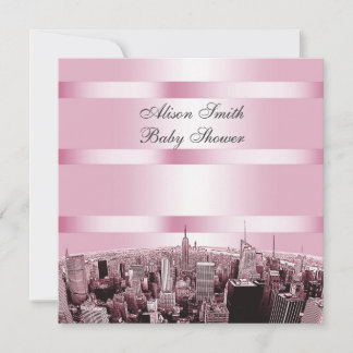 Invitación Etched NYC Silueta 2 Fiesta de Bebé Rosa y Negro