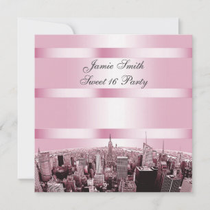 Invitación Etched NYC Silueta 2 Negra Rosa Fiesta Dulces 16