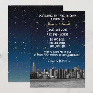 Invitación Etched NYC Silueta #3 Estrellado Blu Atardecer Dul