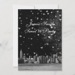 Invitación Etched NYC Silueta Negra Fondo Blanco Corazón Dulc