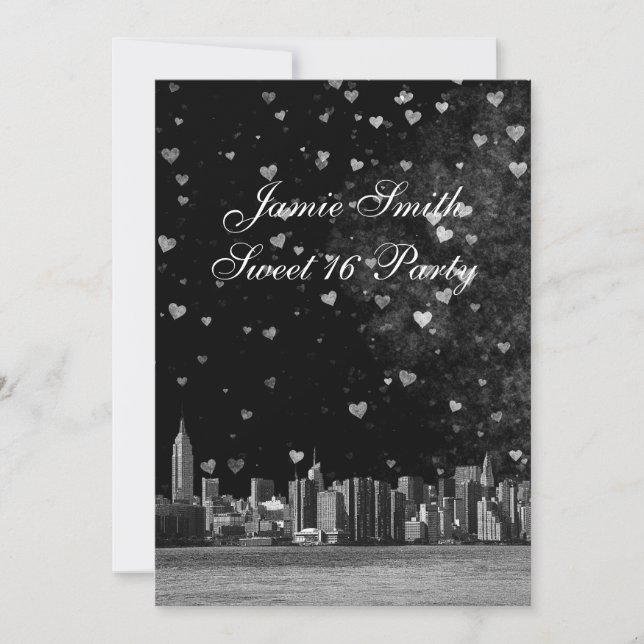 Invitación Etched NYC Silueta Negra Fondo Blanco Corazón Dulc (Anverso)