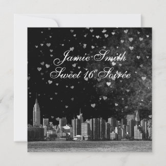 Invitación Etched NYC Silueta Negra Fondo Blanco Corazón Dulc