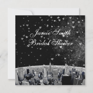 Invitación Etched NYC Skyline #2 Blk Wht Heart Despedida de s