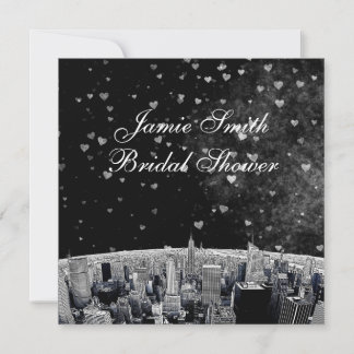 Invitación Etched NYC Skyline #2 Blk Wht Heart Despedida de s