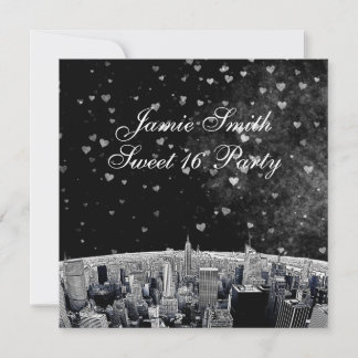 Invitación Etched NYC Skyline #2 Negro Blanco Corazón Dulces