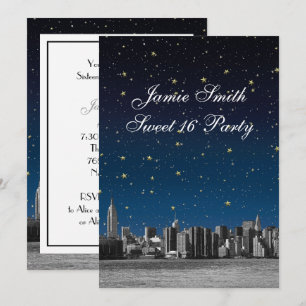 Invitación Etched NYC Skyline #3 Estrellado Blu Atardecer Dul