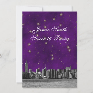 Invitación Etched NYC Skyline #3 Púrpura Estrella Dorada Dulc