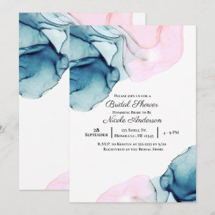 Invitación Etéreo Azul Turquesa Rosa Elegante Ducha Nupcial M