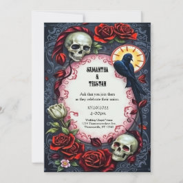 Invitación Eterno Raven y Skulls Boda vintage gótica