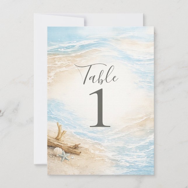 Invitación Eterntal Tides Coastal Watercolor Table Number (Anverso)