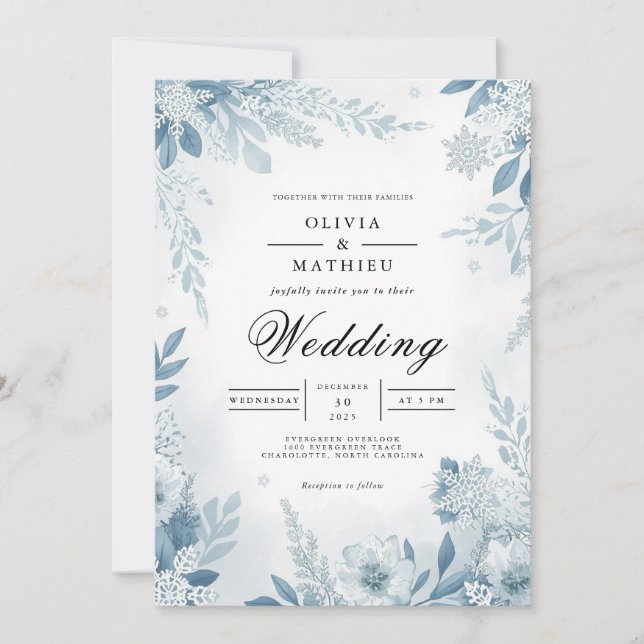 Invitación Ethereal Blue Blossom Winter Wedding (Anverso)