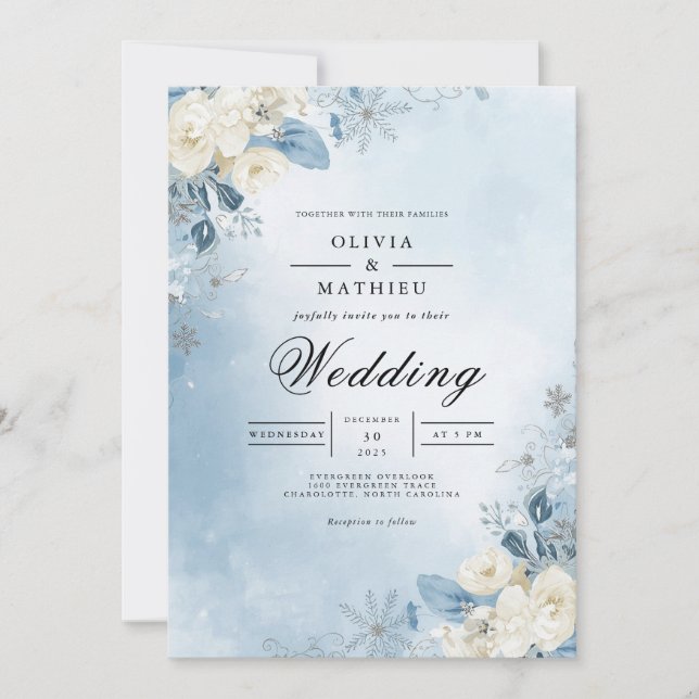 Invitación Ethereal Blue Floral Frost Wedding (Anverso)