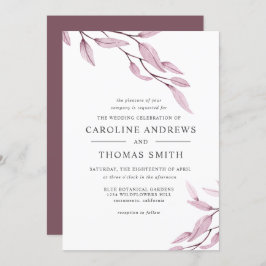 Invitación Ethereal Burgundy | boda de hojas botánicas